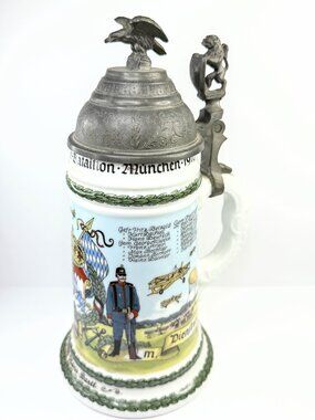 German Post-WWI Regimental Style Beer Stein Munich 1910 Lid A927
